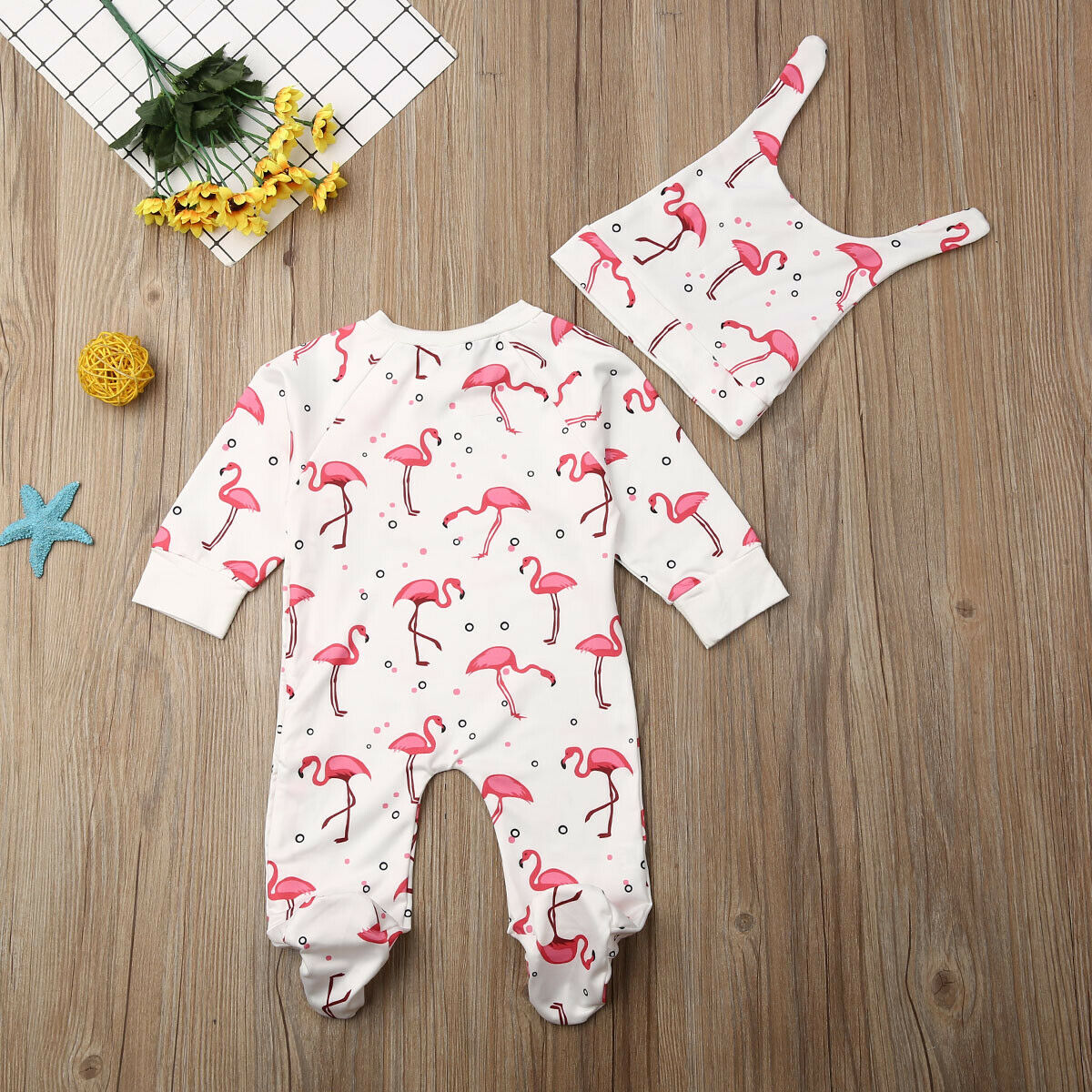 0-12M newborn baby Footies jumpsuit Comfortable cotton long sleeve cartoon flamingo print playsuit infant clothes