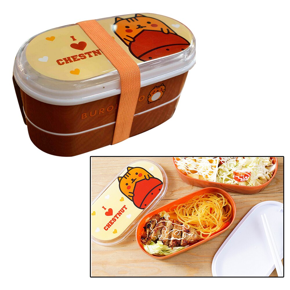 Portable Plastic Cartoon Food Container Healthy Lunch Box Bento Boxes Dinnerware For School Kids Students Cutlery 1pcs