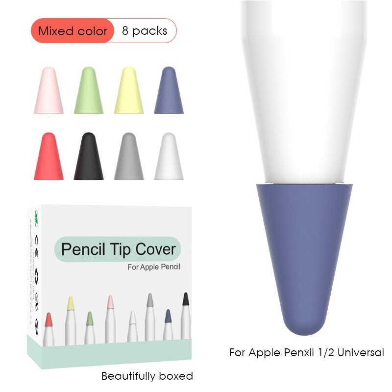 8 stk farver silikone blød udskiftning tip sag nib cover hud til æble blyant 1st 2nd stylus touchscreen pen tip cover covers: Blandet farve