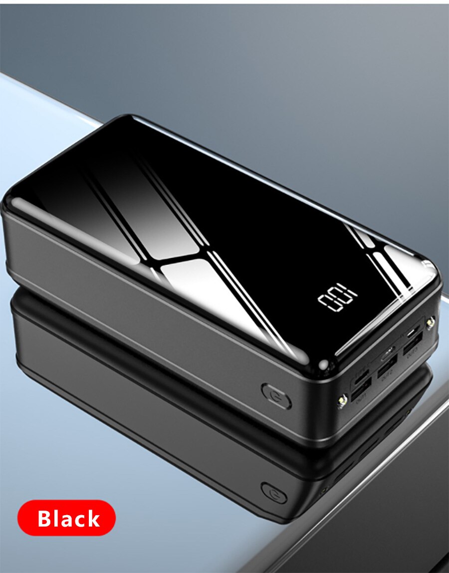 Batería Externa de carga rápida de 50000mAh, 3 entradas, 4 salidas, 2,1 a, para iphone, Xiaomi: Black
