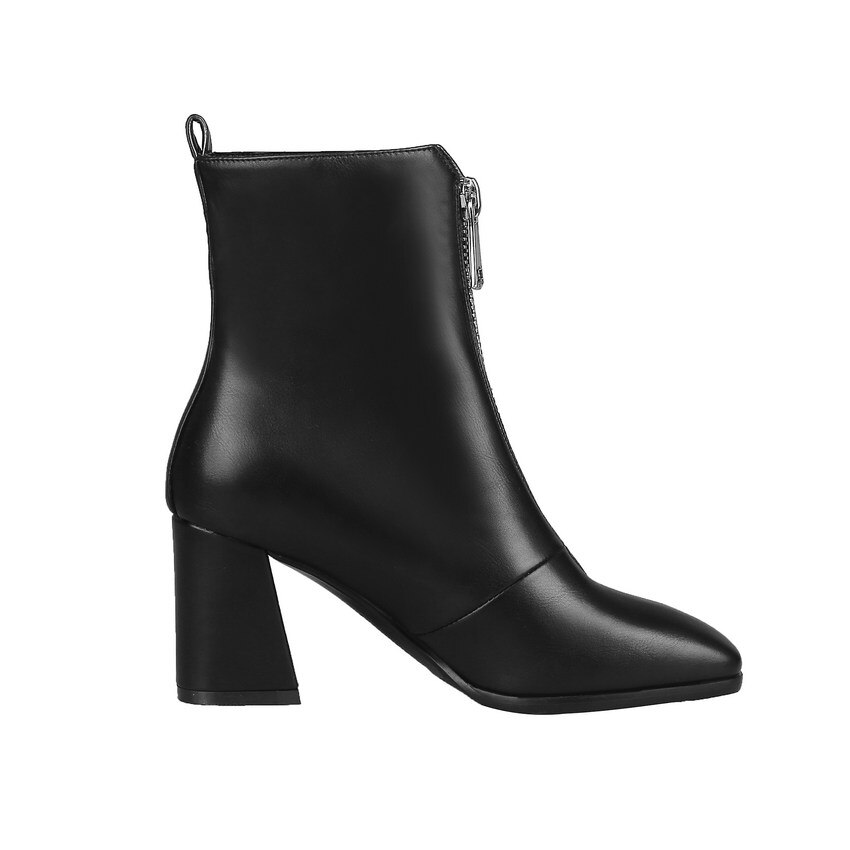 Qutaa Vrouwen Enkellaarsjes Vierkante Hoge Hak Winter Laarzen Mode Vrouwen Schoenen Pu Leer Rits Casual Vrouwen Laarzen Maat 34-43