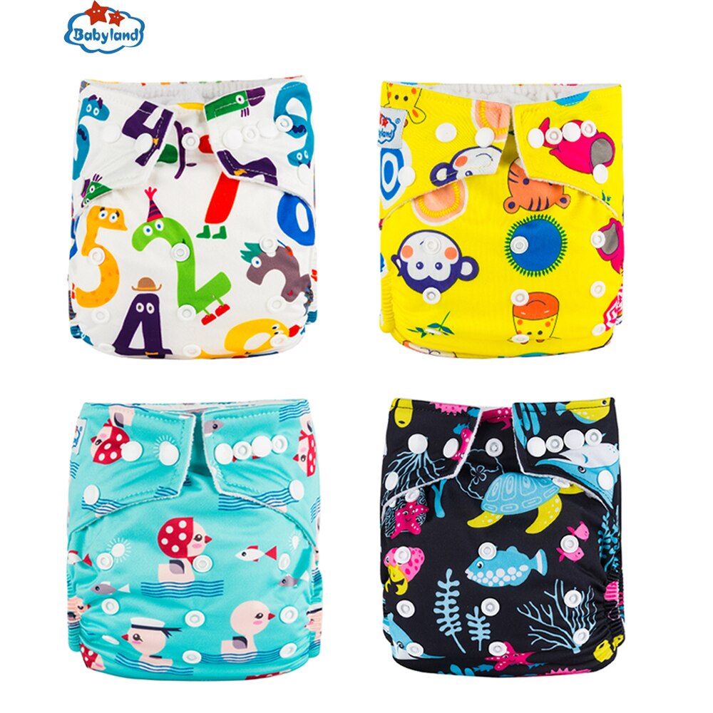 Babyland 4 Stks/pak Wasbare Luier Broek Pocket Luier Herbruikbare Luiers 3-15Kg Baby Ondergoed Dag &amp; Nacht Luier: Neutral Prints