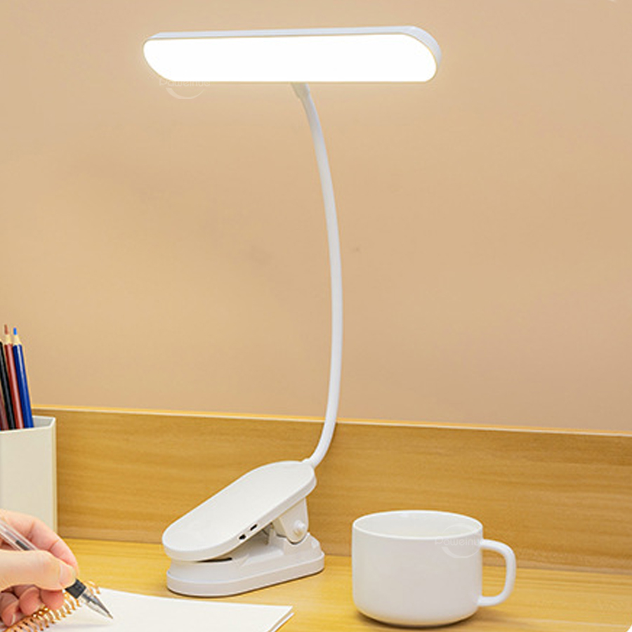 Usb-oppladbar boklampe trinnløs dimming 3000 mah stor kapasitet øyebeskyttelse studentleselampe arbeidsbordlampe klips