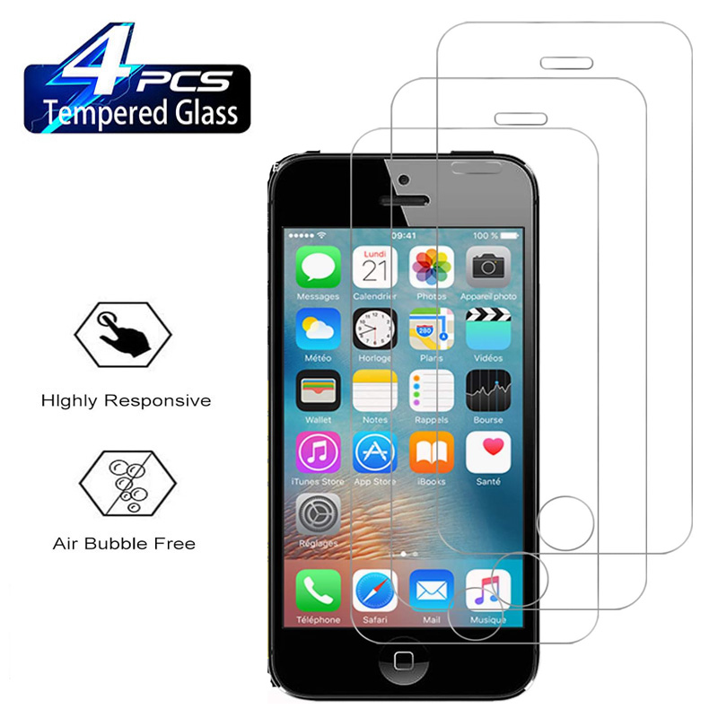Protecteur d'écran pour Apple iPhone 4 4s SE 5 5s 5c HD, 2/4 pièces, verre trempé
