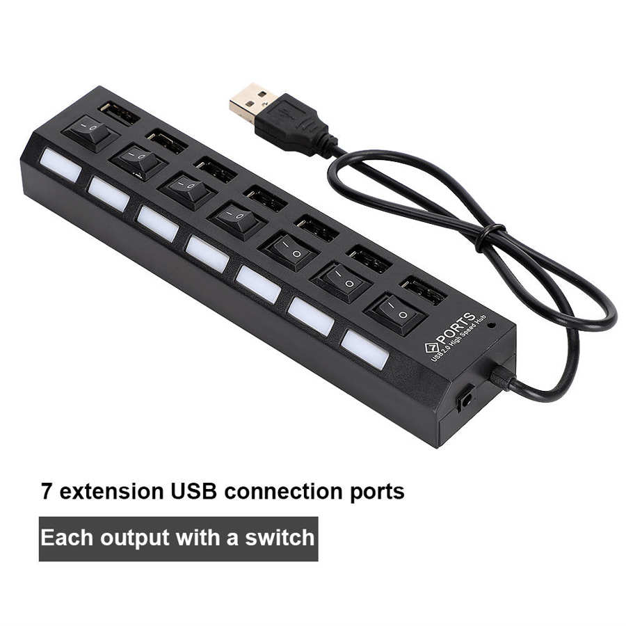 USB Hub Hub, Docking Station, Black Independent Power Switch Desktop Hub, for PC for Data