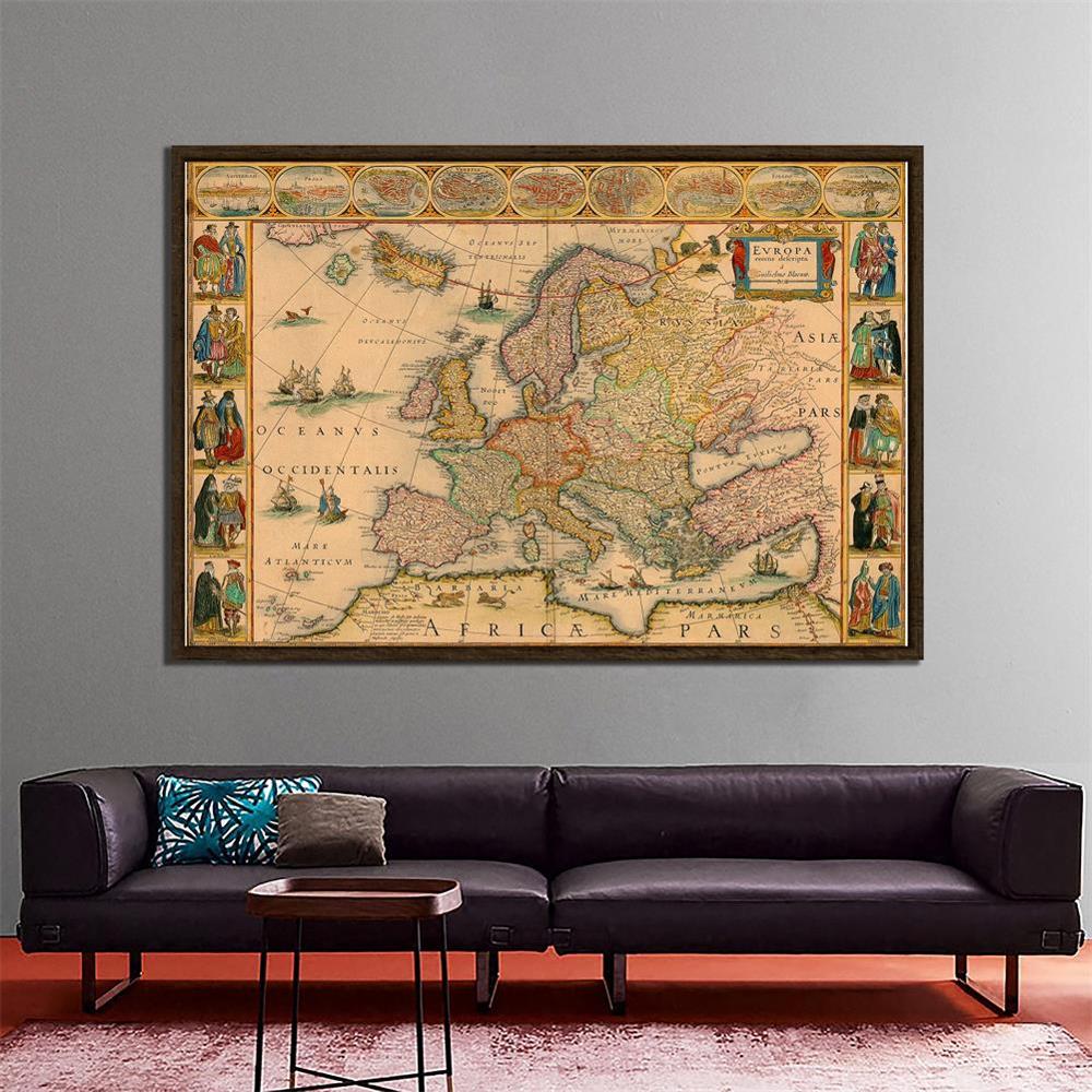 klasyczny europejska mapa 150x100cm średniowieczna dekoracyjna mapa tło robić zdjęć z tkanimy zdjęcie studio Propos Backdrops