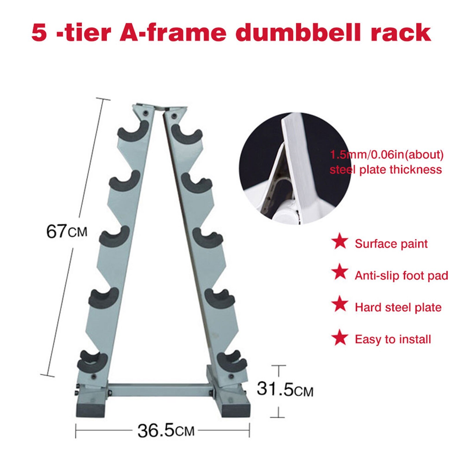 5-layer Solid Steel A-Frame Dumbbell Rack Heavy Duty 5 Tier Weight Rack Stand For Home Gym