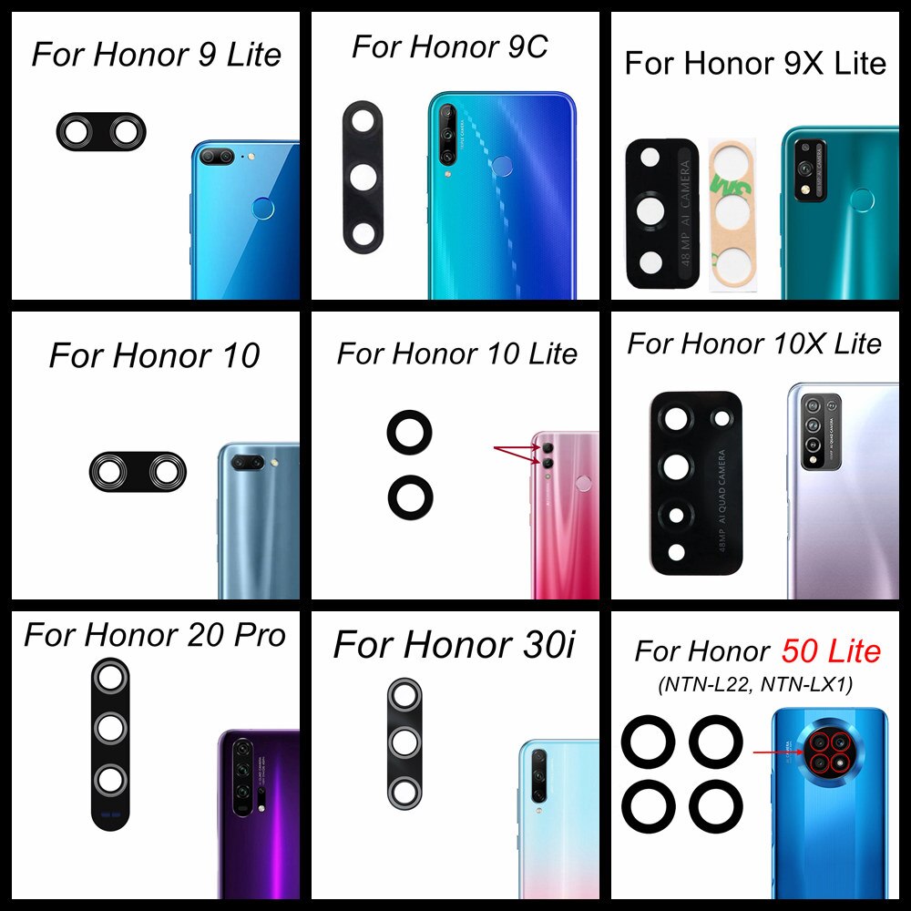 Tylna kamera szklany obiektyw dla Huawei Honor 9 9i 9N 9X 9S 9C 9A Pro 10 20 30 50 60 Pro 10X Lite 8X X8 części zamienne
