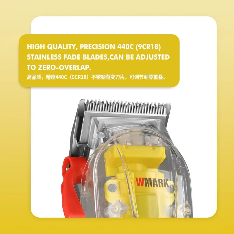 Novo wmark máquina de cortar cabelo transparente cabeça óleo elétrica push shear NG-108PRO aparador cabelo com suporte 7300rpm