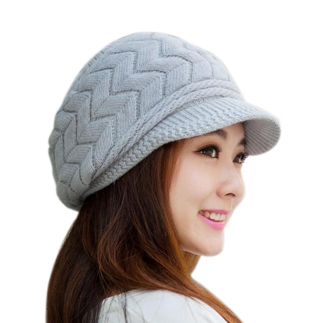 neue Winter Frauen Wolle Pelz Baskenmütze Hut Elegante Damen Solide Flache Kappe Verdicken Warme Ohrenschützer Gestrickte Wolle Beanie hut # YJ: Gray 