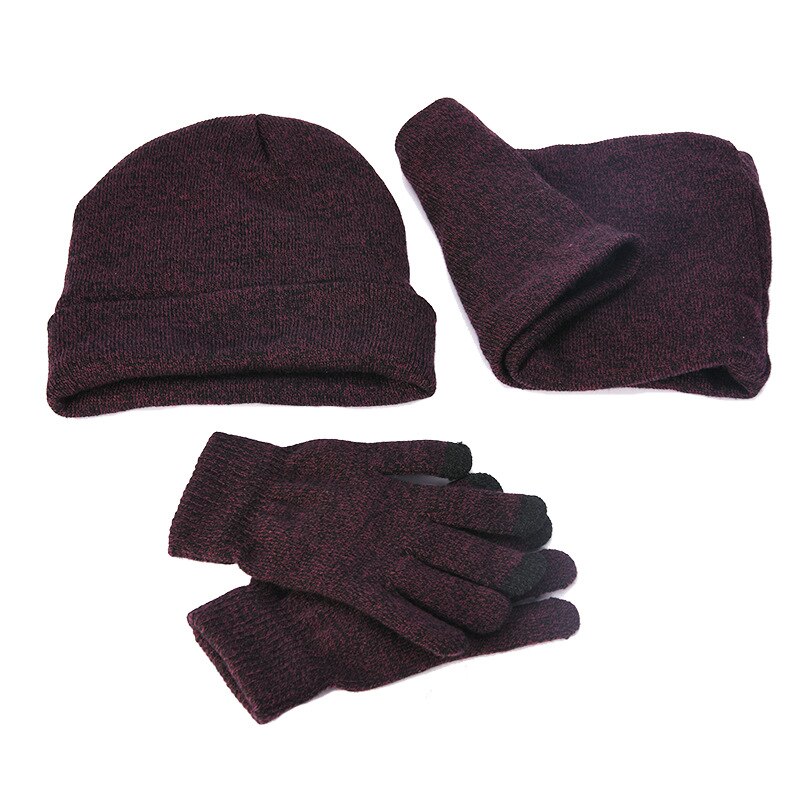 de punto para hombres gorro para exteriores más terciopelo mujeres sombrero bufanda guantes conjuntos Otoño Invierno hombres gorro bufanda guante mujeres sombreros gorras: wine red