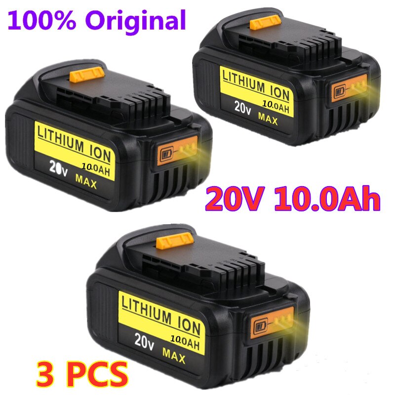 DCB206-Batería de 20V para herramientas eléctricas Dewalt, 100% Original, 10000mAh, 20V, 10,0 Ah, DCB206, batería de 20V, DCB204-2 DCB205 3 piezas,