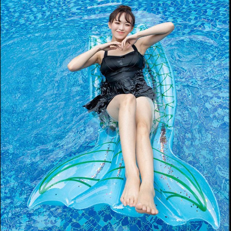 Fish Tail Inflatable Swimming Pool Float Hammock Portable Pool Lounger Chair Outdoor Toys: BL