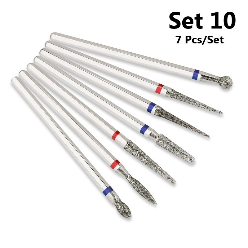 7 Pcs/Set Carbite Nail Grinding Head Nail Drill Bit Ceramic Mill Machine Set Cutter For Pedicure Electric Nail Files: Set 10