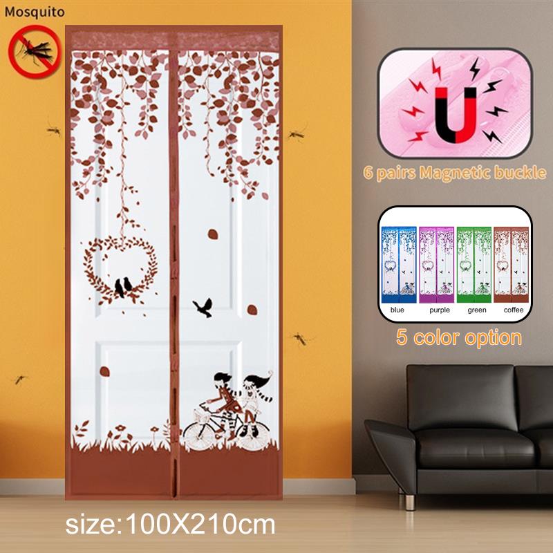 Magnet Mosquito Net Bicycle Lovers Pattern Soft Yarn Insect Screen Curtain Window Fly Magnetic Door Curtains Anti-Mosquito Mesh