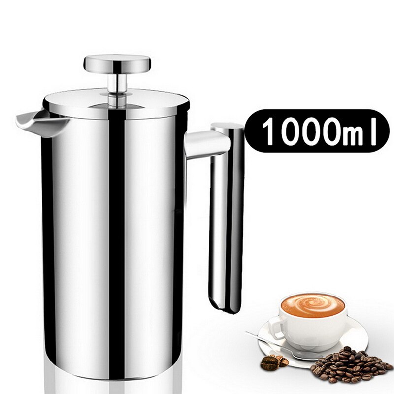 350/800/1000ML Coffee Pots Double Layer Stainless Steel Coffee And Tea Maker French Press Heat Preservation Mug: 1000ML