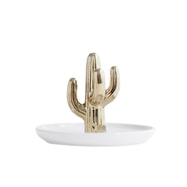 Goud wit keramiek kleine walvis sieraden beugel ring ketting oorbellen opberglade zeepkist lade: Witte gouden cactus