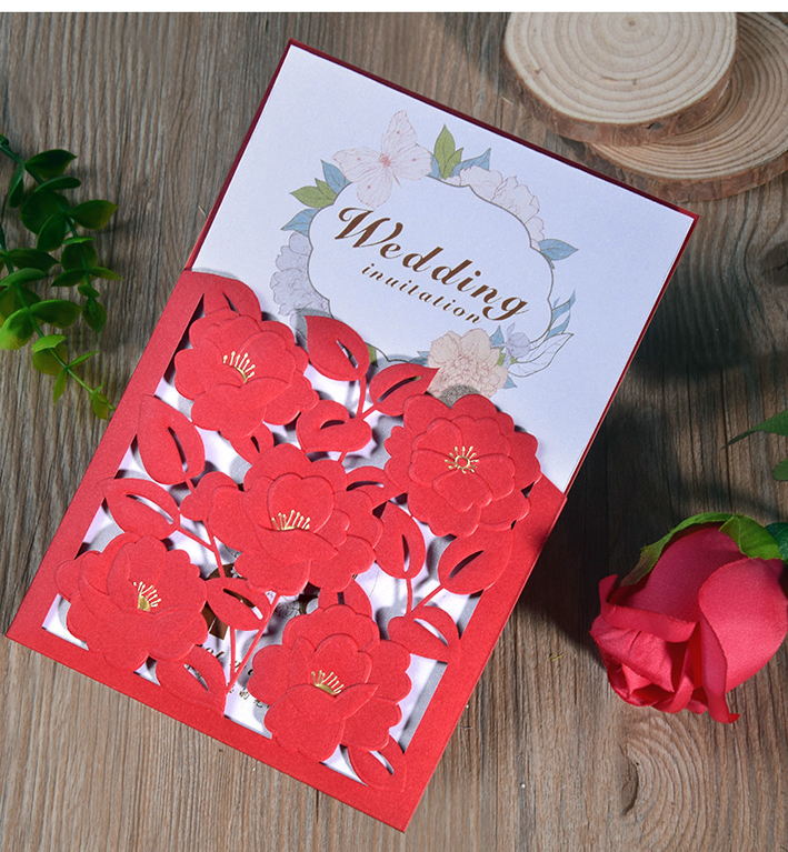 Wedding Invitations Cards Pearly Paper 130*190mm Amazing Pocket & Insert Card