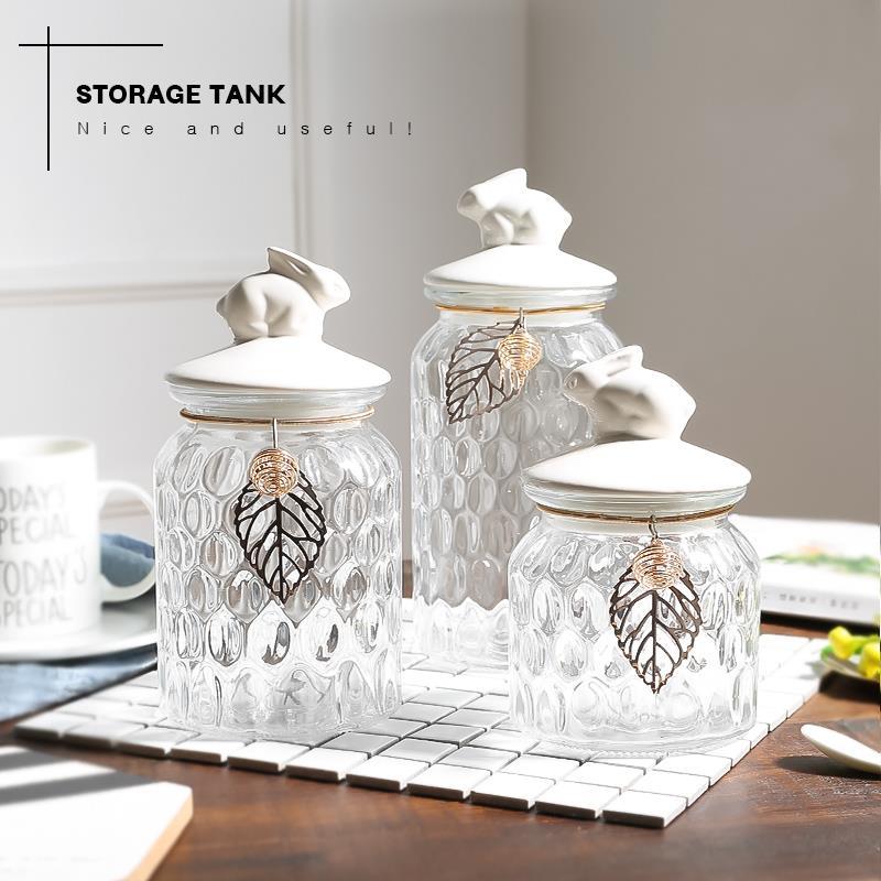 Glass Storage Canister Cookie Candy Penny Jar with Airtight Ceramic Lid Multifunctional Houlsehold Food Storage Container