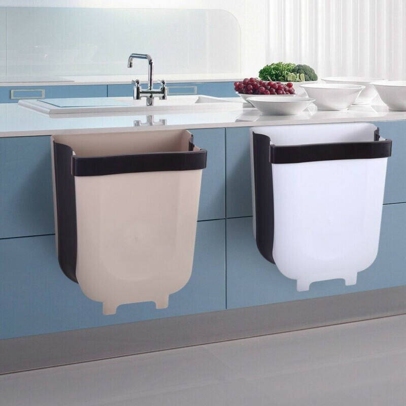 Cubo de basura plegable 8L Puerta de armario de cocina cubo basura colgar montado en la pared cubo de basura para baño Cubo de almacenamiento de residuos