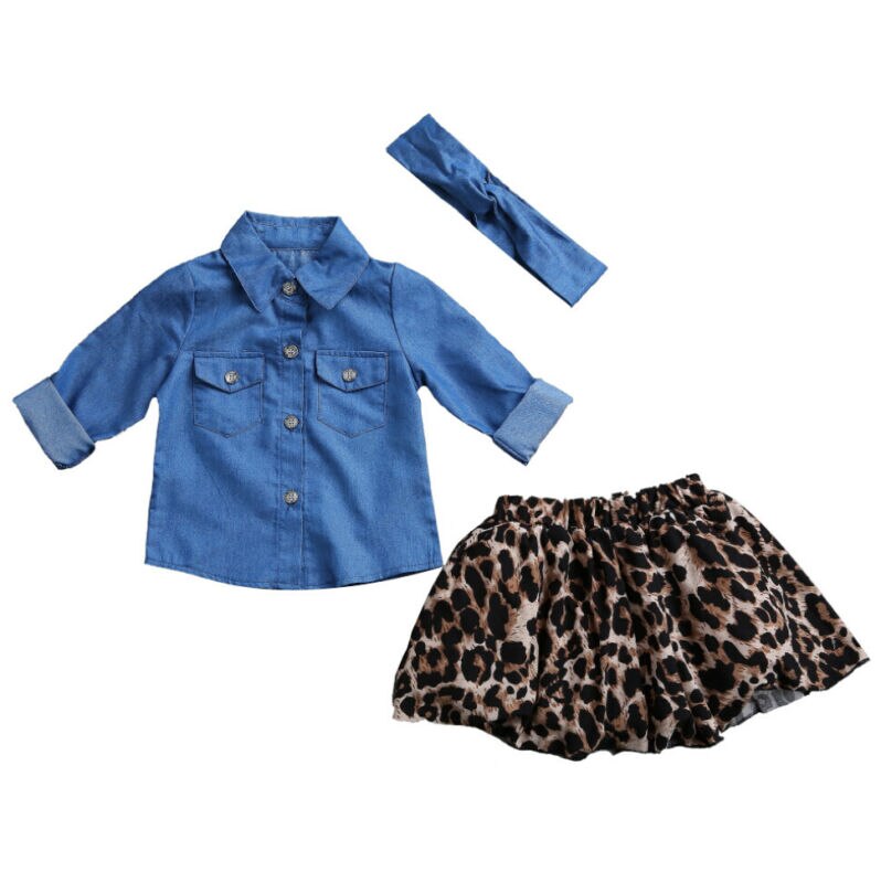Familie matchende denim toppe leopard kjole kvinder mor baby pige fanshion outfits
