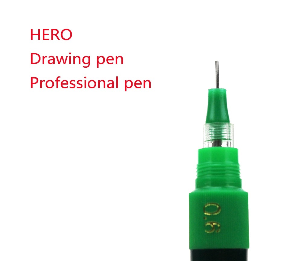 5 stks/partij 0.6mm HERO Oplaadbare inkt naald pennen tekening pen Technische pen Groene tip
