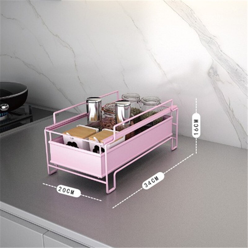 Kitchen Countertop Spice Racks Stackable Storage Rack Multi-layer Pull-out Storage Under Sink Storage Wrought Iron Storage Rack: Pink