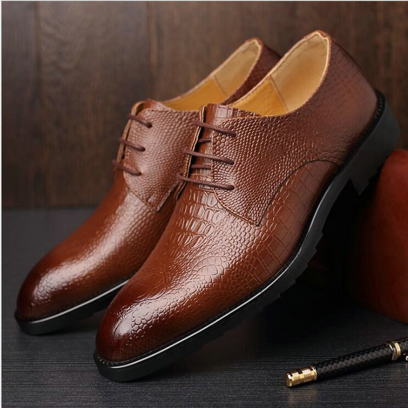 Mengrain Lederen Schoenen Oxford Mannen Lace-Up Formele Schoenen Man Party Trouwjurk Schoenen: Bruin / 39