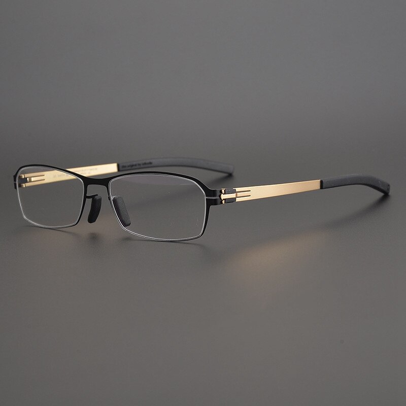 Germany Berlin Screwless Eyewear Ultra Light Titanium Square Retro Glasses Frame Men And Women’s Myopia Prescription Eyeglasses: gold vs black