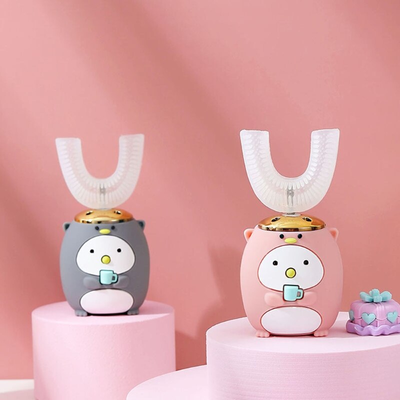 sprytny 360 stopni w kształcie litery U elektryczna szczoteczka robić zębów dla dzieci silikonowa automatyczna szczoteczka ultradźwiękowa kreskówka wzór dla dzieci