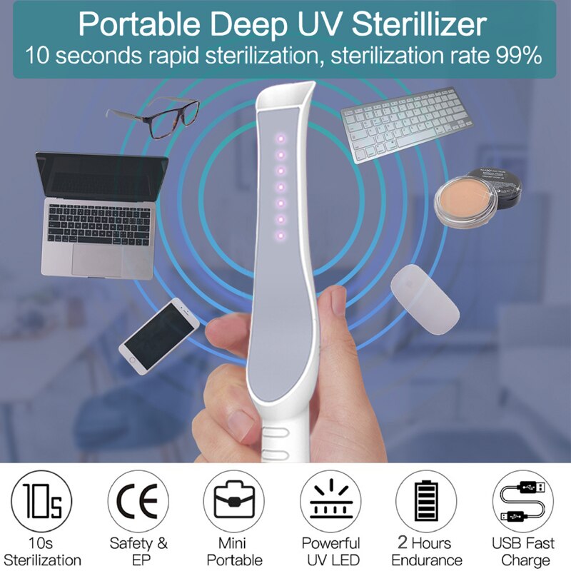 Draagbare Uv Desinfectie Lamp Ultraviolet Sanitizer Usb Opladen Uvc Kiemdodende Steriliseren Verlichting Voor Telefoon Home Reizen Psp