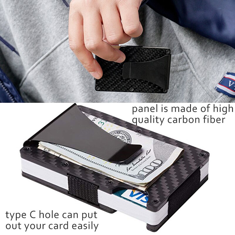 Mannen Mode Slim Carbon Fiber Credit Kaarthouder Rfid Non-Scan Metalen Portemonnee Portemonnee Mannelijke Carteira Masculina billetera