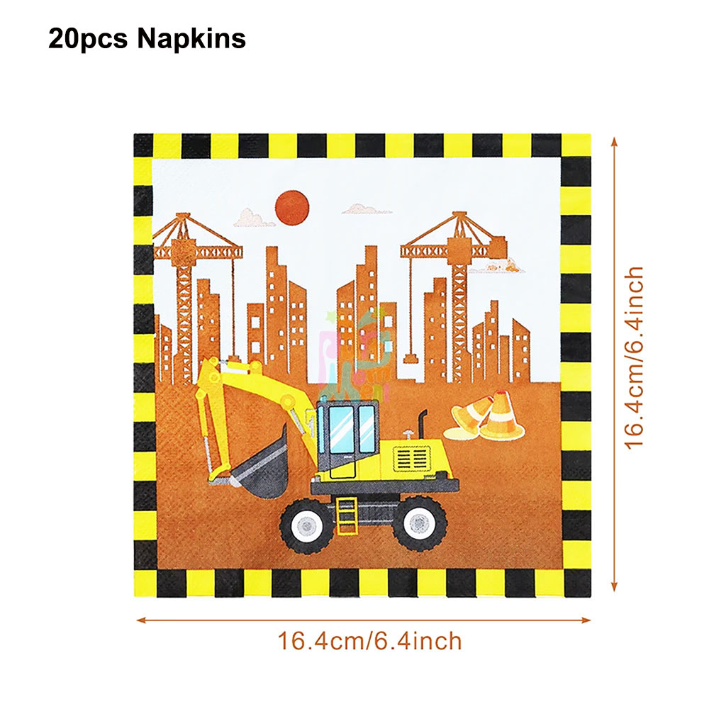 Construction Party Disposable Tableware Paper Plates Napkins Construction Truck Birthday Decorations Excavator Party Supplies: Red