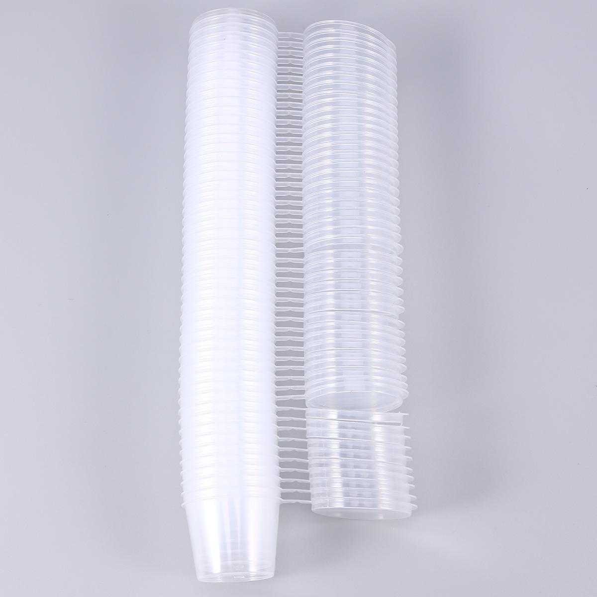 50 st genomskinliga engångsmuggar med platta lock, livsmedelsgodkända plastportionsbehållare för gelé, yoghurtsås, säker förvaring, läckagefri