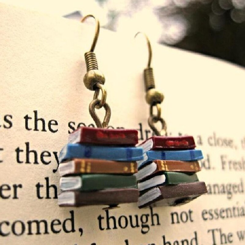 School Retro Bibliotheek Stapel Boeken Oorbellen Mode Persoonlijkheid Multicolor Boeken Oorbellen Sieraden Accessoires