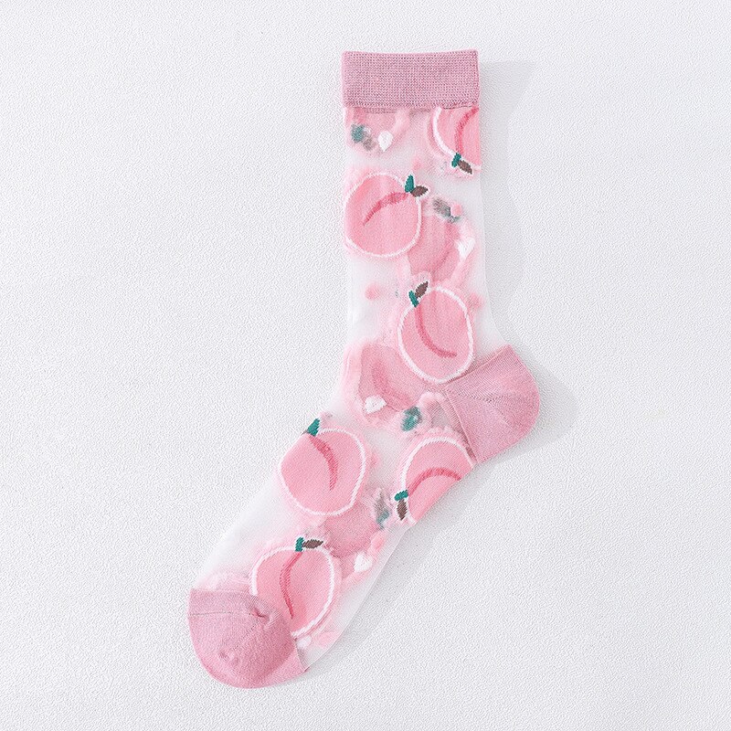 Newest Crystal Silk Tide Socks Gril Women Harajuku Funny Casual Fruit Avocado Pineapple Watermelon Happy Socks Sox: Pink peach