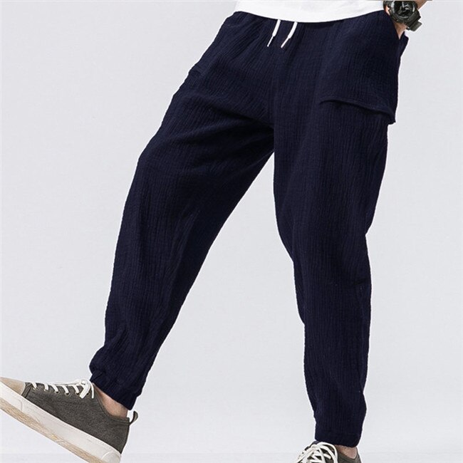 Casual Harem Joggingbroek Broek Mannenmode Hip Hop Katoen Linnen Broek Mannen Koord Pocket Losse Potlood Broek: Donkerblauw / XXXL