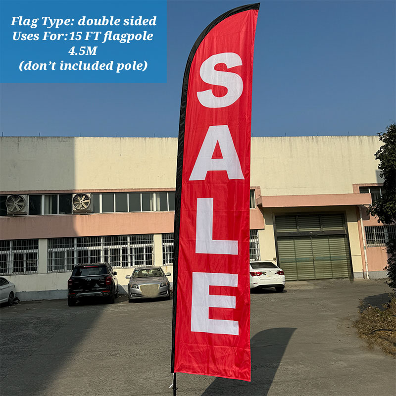 Grote vlag met gebogen vorm, promotionele vlag voor buiten, geschikt voor 15ft vlaggenmasten, dubbelzijdig reclamebord, windbestendige vlag met veermotief: Rood