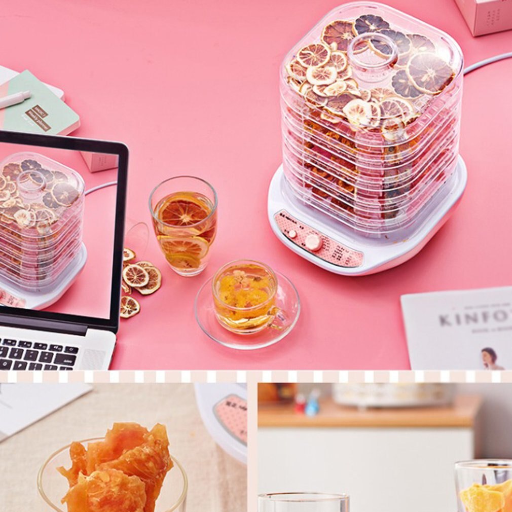 matte dehydrator frukt grønnsak urt kjøtt tørkemaskin kjæledyr snacks matte tørketrommel med 5 brett 220v rosa hvit mat prosessor