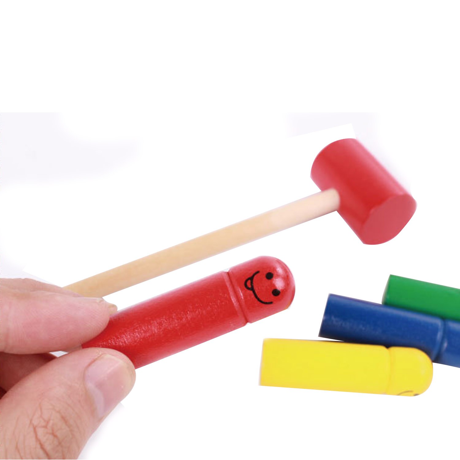 Baby træ lege hamster legetøj farverigt smil ansigt pinde hammer spil hamre bankende bænk børn tidligt lære uddannelse legetøj