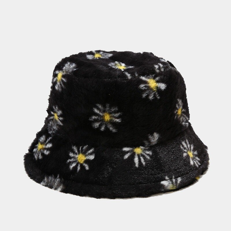 Chapeau seau à motif marguerite pour fille, Bob casquette Panama pour pêcheur, garde au pour l&#39;extérieur, automne et hiver: Black