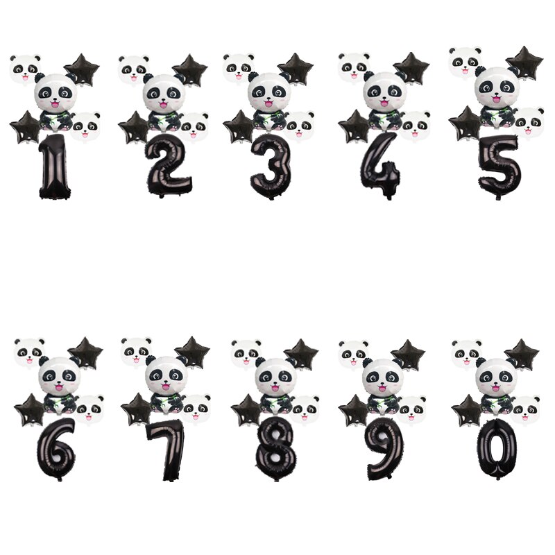 Panda Birthday Balloon Panda Banner Helium Foil Star Number Balloons Birthday Party Decoration Kids Animals Figures Aluminum