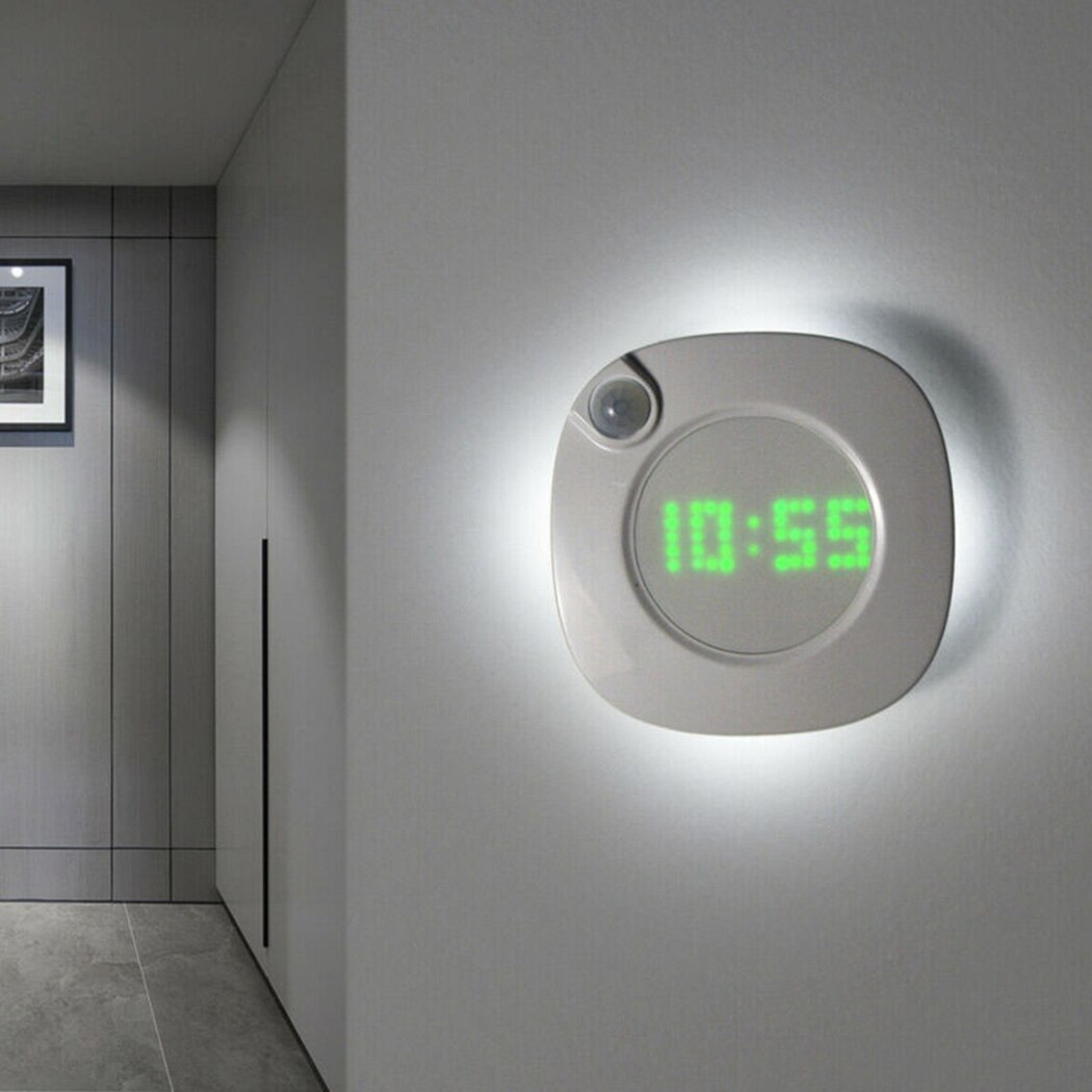 Lamp Night Light Decor LED Digital Time Wall Clock With PIR Motion Sensor