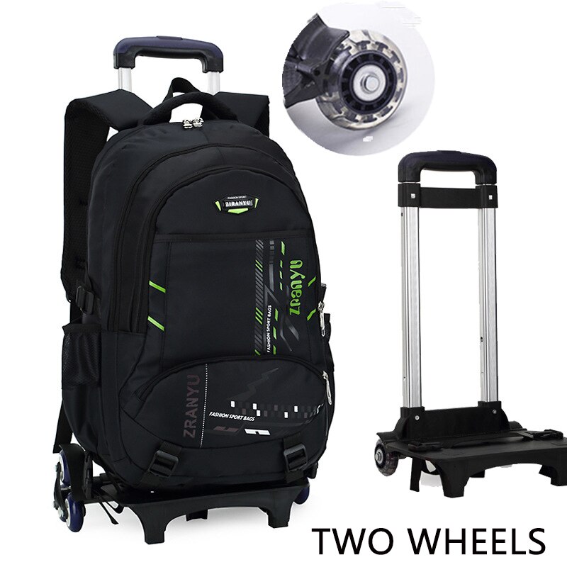 Sixrays Kinderen Waterdichte Rolling Schooltassen Rugzak Op Wielen Grote Capaciteit Kind Rugzak Met Wielen Bagage Mochilas: Green-TWO WHEELS