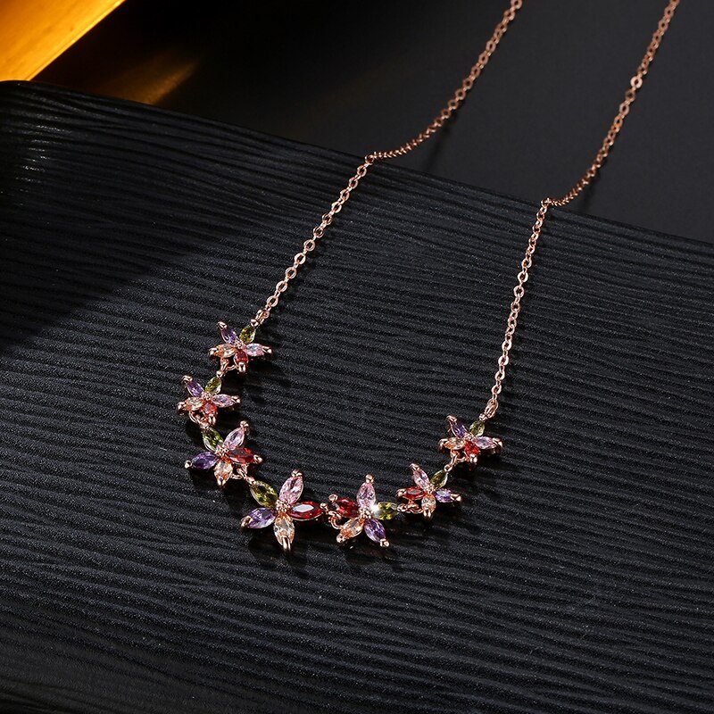 Multicolore zircone pendentif collier de chaîne pull pendentif collier pour les femmes coloré soleil fleur bijoux