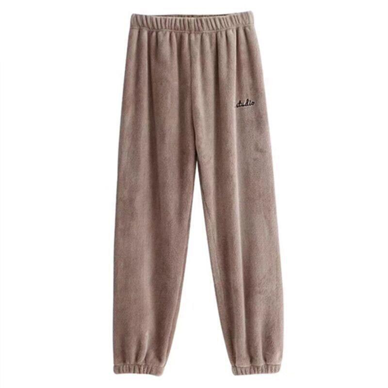 Winter Flannel Women Sleep Bottoms Thicken Warm Sweatpants Pajamas Pants Comfort Slacks Pijamas Couple Casual Trousers: Coffee