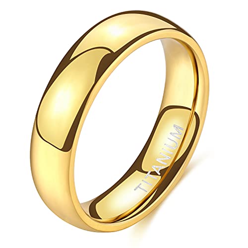 Anillo de titanio de 2mm, 4mm y 6mm para hombre y mujer, cúpula chapada en oro de 14K, banda de boda de alto pulido, Unisex, ajuste cómodo, tamaño 3-13,5: 6.5 / 6mm