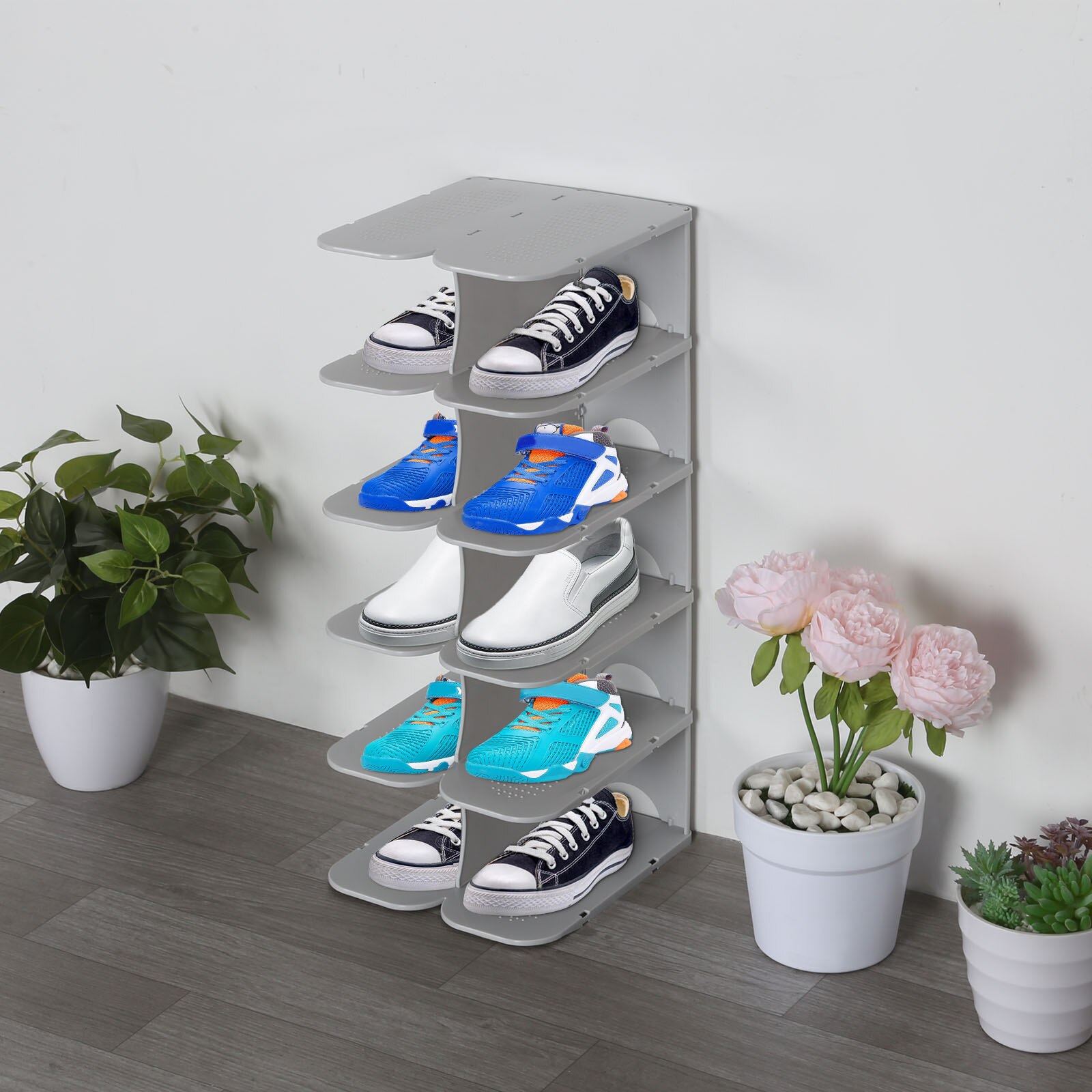 CellDeal 6 Layers Stackable Shoe Organizer DIY Assembly Shoe Shelf Shoe Rack Stand Space Saving Shoe Hanger Shoe Box Cabinet