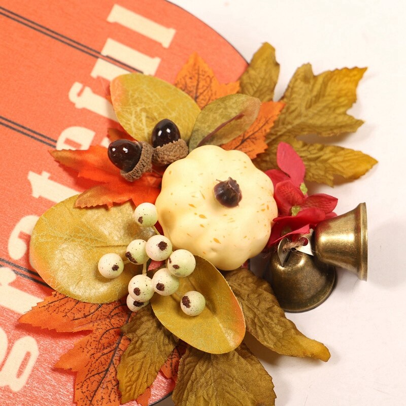 Thanksgiving Decoratie Guirlande Pompoen Bel Muur Opknoping Simulatie Maple Herfst Kleur Huis Houten Hanger