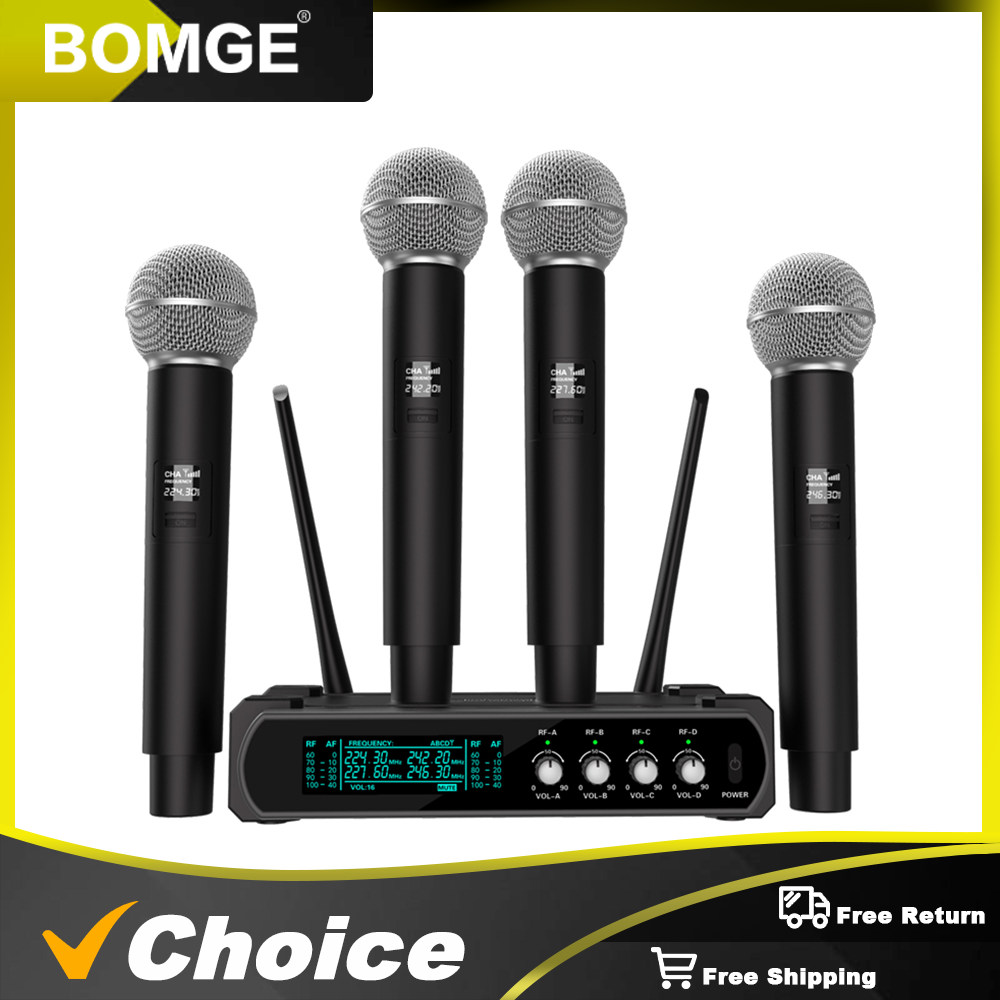 Wireless Microphone Handheld 4 Channel UHF Microphone For Karaoke Wedding Party Band Church Performance